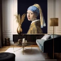 Wielkoformatowy wydruk obrazu Dziewczyna z perłą jako tapeta ścienna w salonie w stylu modern classic