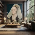 Mieszkanie w stylu loft z tapetą ścienną ze średniowiecznym portretem damy