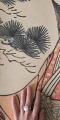 Fragment japońskiej grafiki w stylu vintage na tapecie o strukturze Canvas dla ściany o wysokości 240 cm