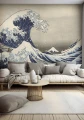 Tapeta z japońską grafiką w salonie w stylu japani