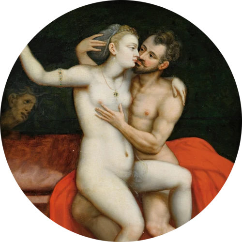 Tapeta koło z mitologiczną parą kochanków Marsem i Wenus
