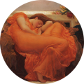 Tapeta samoprzylepna w kształcie koła z obrazem Fredericka Leightona Flaming June