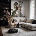 Elegancki salon w kamienicy z dekoracyjną tapetą ścienną z malarstwem klasycznym