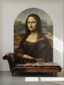Dekoracyjna tapeta portalowa z Mona Lisą Leonardo da Vinci na ścianie gabinetu