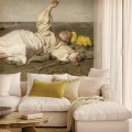 Dekoracyjna tapeta Babie lato na połowę ściany w salonie w stylu boho