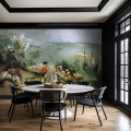 Tapeta z renesansowym obrazem Bruegela na dużej ścianie jadalni w stylu modern classic