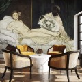 Elegancki salon w stylu art deco z tapetą-obrazem Maneta Olimpia