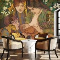 Elegancki salon w stylu retro glamour z artystyczną tapetą ścienną z obrazem Wyspiańskiego