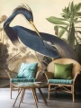 Botaniczna tapeta z czaplą w stylu retro we wnętrzu boho