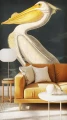 Salon w stylu dopamine decor z botaniczną tapetą ścienną