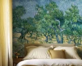 Dekoracyjna tapeta z obrazem Vincenta van Gogha Gaj oliwny w sypialni