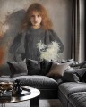 Elegancki salon art deco z tapetą Dziewczynka z chryzantemami Olgi Boznańskiej
